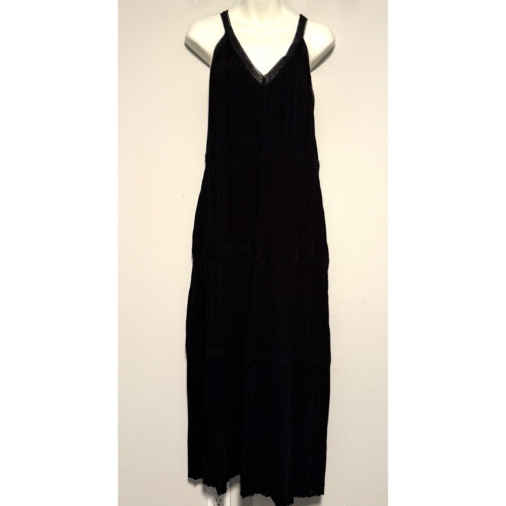 NWOT Zara Tiered Knit Midi Dress Small Black Lace Sundress